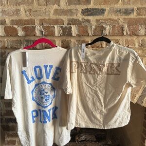 PINK Victoria's Secret Cream and White T-Shirts